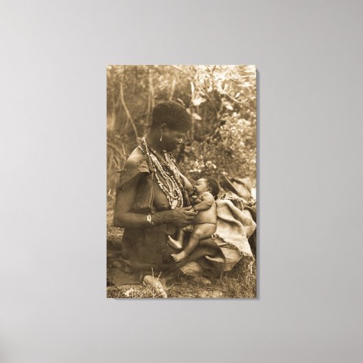 AFRIKA MACHTIGE VROUW BORSTVOEDING  SEPIA CANVAS AFDRUK (Voorkant)
