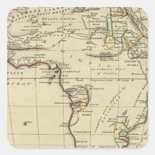 Afrika met grenzen vierkante sticker (Voorkant)