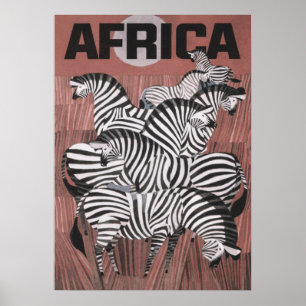 Afrika Vintage Travel Poster, Zebra Wall Art Poster
