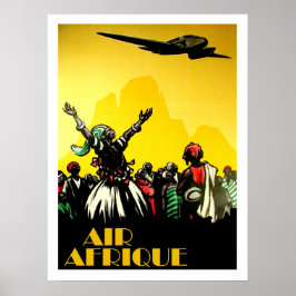 Afrika, vliegtuig met tribbegroeting, vintage-reis poster