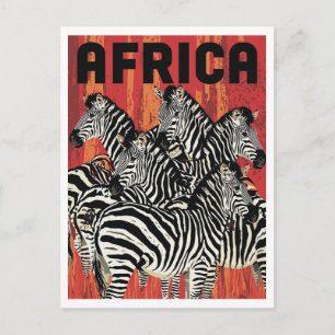 Afrika Zebra Safari Vintage Kunst Briefkaart