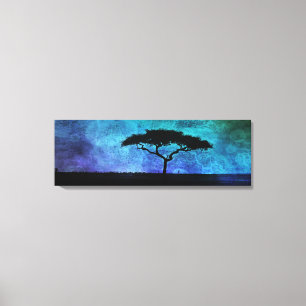 Afrikaans acia-boomlandschap in blauw en Paars Canvas Afdruk