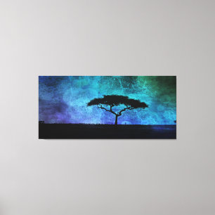 Afrikaans acia-boomlandschap in blauw en Paars Canvas Afdruk