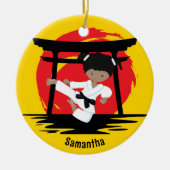 Afrikaans Amerikaans Karate Meisje Aangepaste Kers Keramisch Ornament (Voorkant)