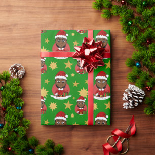 Afrikaans-Amerikaans kerstmeisje met kort haar Cadeaupapier
