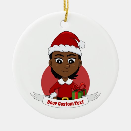 Afrikaans-Amerikaans kerstmeisje met kort haar Keramisch Ornament (Voorkant)