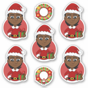 Afrikaans-Amerikaans kerstmeisje met kort haar Sticker