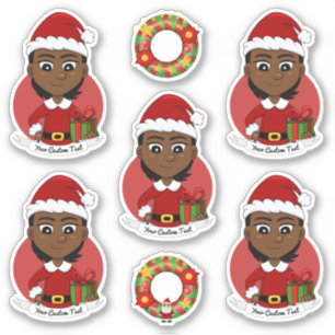 Afrikaans-Amerikaans kerstmeisje met kort haar Sticker