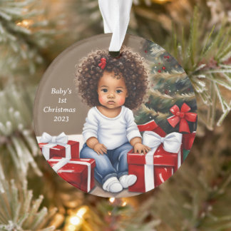 Afrikaans Amerikaans Meisje Eerste Kerstmis Orname Ornament