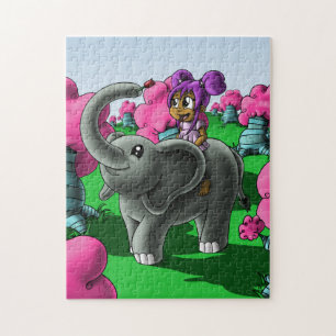 Afrikaans-Amerikaans meisje en olifant Legpuzzel