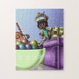 Afrikaans-Amerikaans meisje en Snoep met Kerstmis Legpuzzel