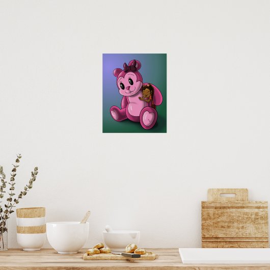 Afrikaans-Amerikaans meisje en Teddy Bear Poster (Keuken)