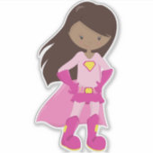 Afrikaans-Amerikaans meisje, roze cape, superheld- Sticker (Voorkant)