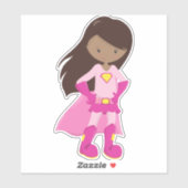 Afrikaans-Amerikaans meisje, roze cape, superheld- Sticker (Vel)