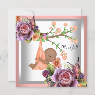 Afrikaans-Amerikaanse Baby shower Girl Coral Peach Kaart