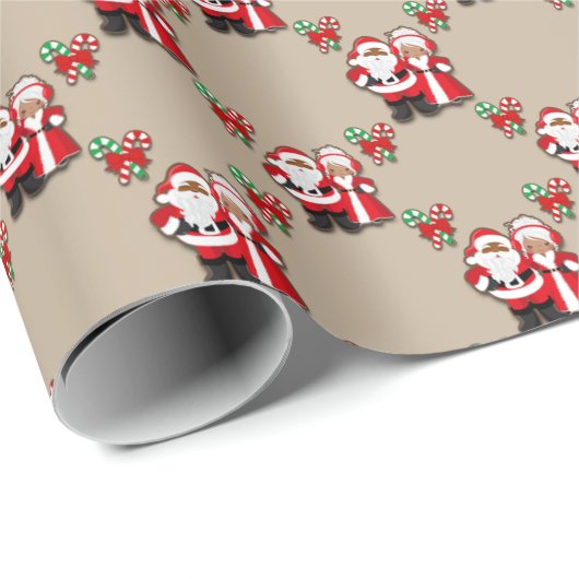 Afrikaans-Amerikaanse Mr en Mrs Clause Gift Wrap Cadeaupapier (Rol Hoek)