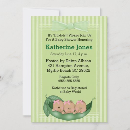 Afrikaans-Amerikaanse Triplets Girl Baby shower no Kaart (Voorkant)