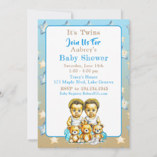 Afrikaans-Amerikaanse Twin Boy's Blue Baby shower Kaart