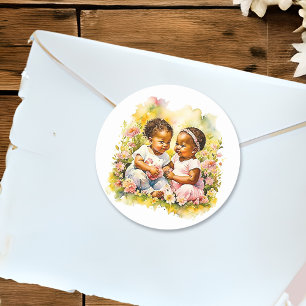 Afrikaans-Amerikaanse Twin Girl's Baby shower Ronde Sticker