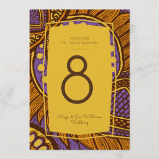 Afrikaans Ankara Paarse Gouden Bloemen Tafel Numme Kaart