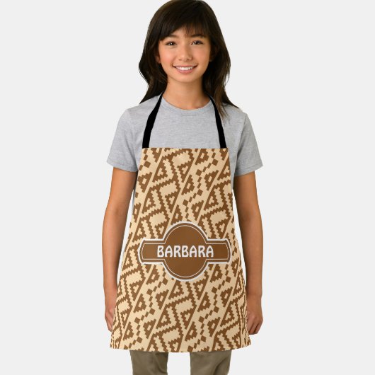 Afrikaans beige bruin minimaal patroon schort (Insitu)