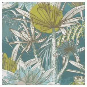 Afrikaans Bloemen Blauw Groen Stof