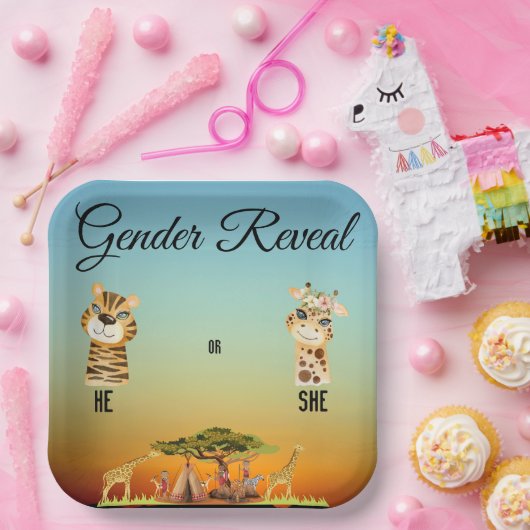 Afrikaans Dier Geslacht onthullen Behuizing Kaart Papieren Bordje (Feest)