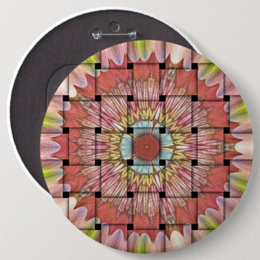 Afrikaans geïnspireerde kunstdruk – geometrisch ge ronde button 6,0 cm (Voorkant /achterkant)