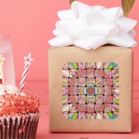 Afrikaans geïnspireerde kunstdruk – geometrisch ge vierkante sticker (Feest)