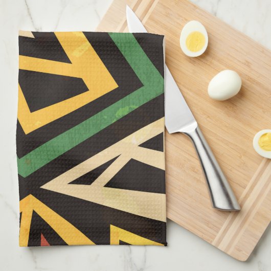 Afrikaans geometrisch tribaalpatroon theedoek (Quarter Fold)