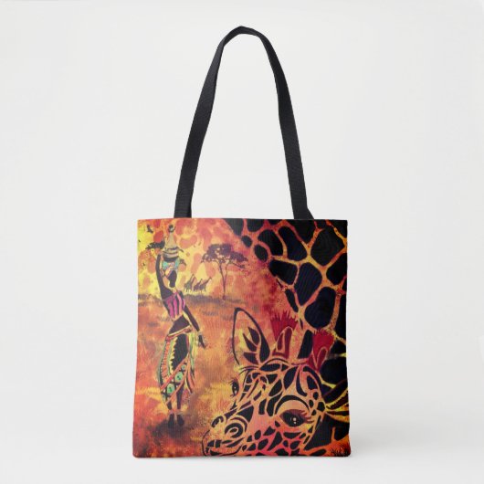 Afrikaans Meisje en Giraffe Canvas tas Gift (Voorkant)