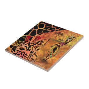 Afrikaans Meisje en Giraffe Keramische Tegel Tegeltje