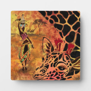 Afrikaans meisje en Giraffe - Vrienden - Kunstteke Fotoplaat