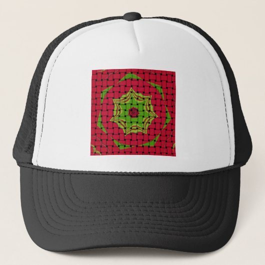 Afrikaans Mooi Geweven Rood en Citroengroen Ontwer Trucker Pet (Voorkant)