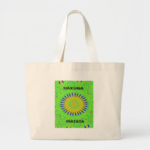 Afrikaans Motief Ontwerp in Groene en Gouden Kunst Grote Tote Bag