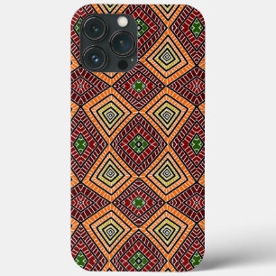 Afrikaans patroon met rode oranje tribale diamante iPhone 13 pro max hoesje