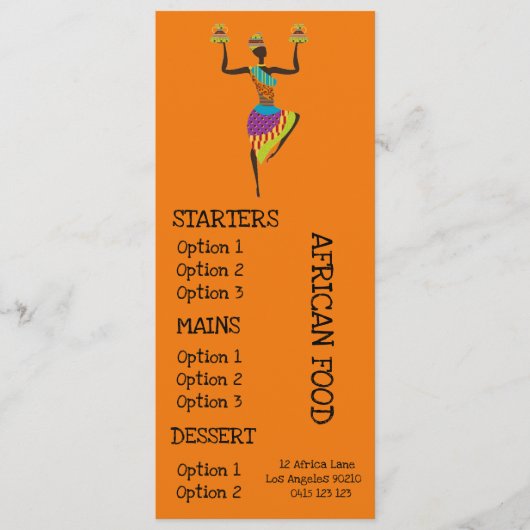 Afrikaans restaurant diner menu (Voorkant)