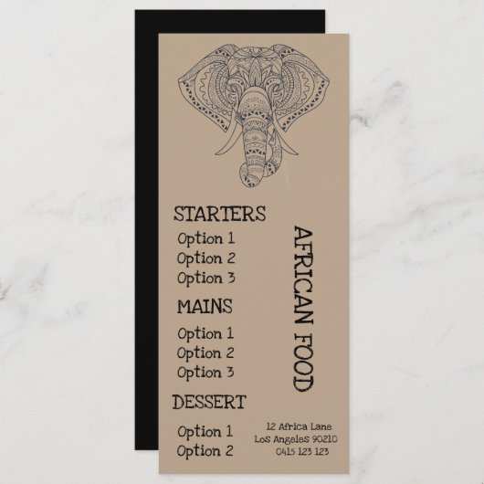 Afrikaans restaurant diner menu (Voorkant / Achterkant)