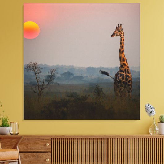 Afrikaans Safari landschap op zonsondergang Canvas Afdruk (Insitu (Woonkamer))
