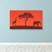 Afrikaans Safari Silhouet - 3 Panelen Canvas Print (Insitu (Houten vloer))