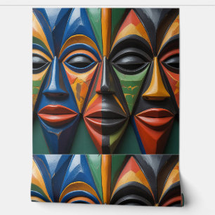 Afrikaans Tribal Masker Trio Dynamische Symmetrie Behang
