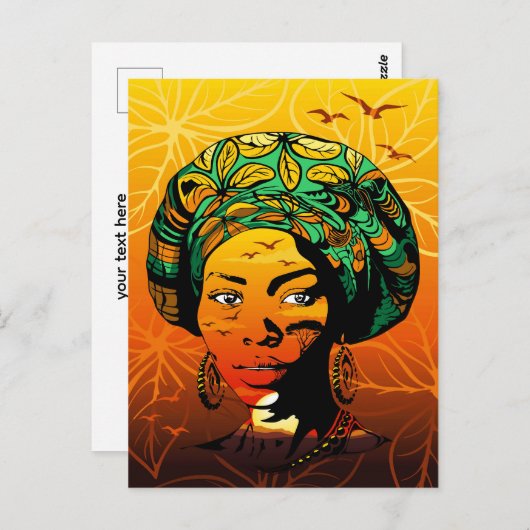 Afrikaans vrouwenportret met zonsondergang briefkaart (Voorkant / Achterkant)