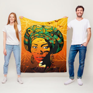 Afrikaans vrouwenportret met zonsondergang fleece deken