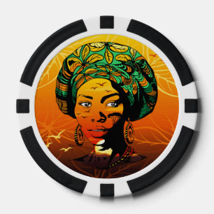 Afrikaans vrouwenportret met zonsondergang poker chips
