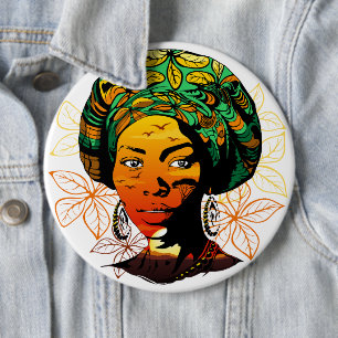 Afrikaans vrouwenportret met zonsondergang ronde button 6,0 cm