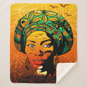 Afrikaans vrouwenportret met zonsondergang sherpa deken