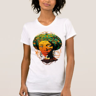 Afrikaans vrouwenportret met zonsondergang t-shirt