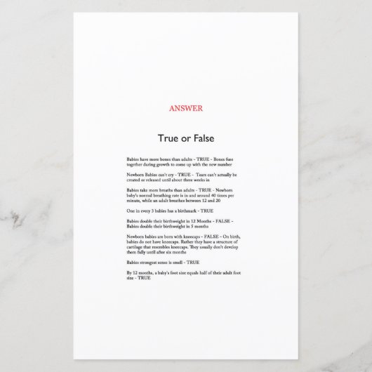 Afrikaans Wilde Baby shower Game PRINED (Achterkant)