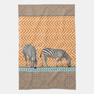 Afrikaans Zebra Oranje Chevron Tea Kitchen Towel Theedoek