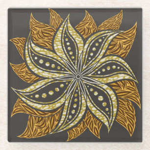 Afrikaanse Abstracte Bloemen Batik Stijl Glazen Onderzetter